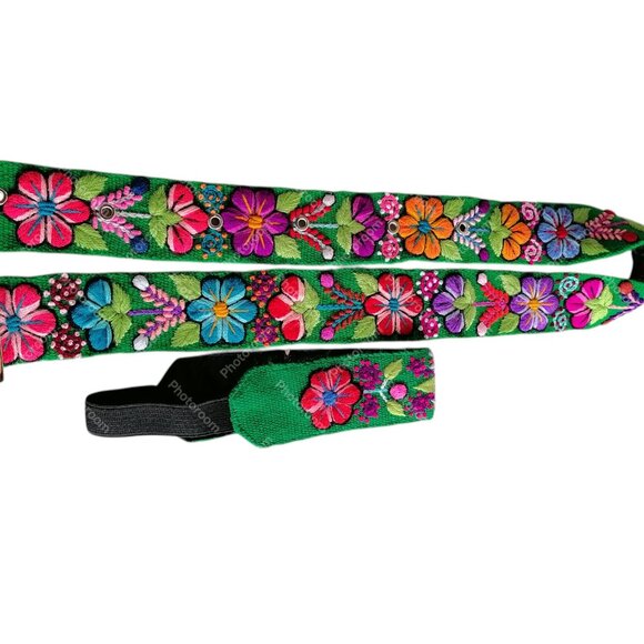Multicolored Flower Wool Fabric Headband Belt Set Ayacucho